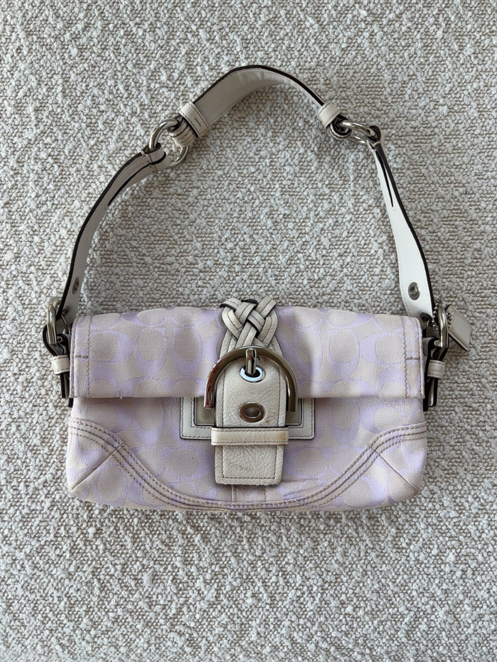 Coach Y2K Lilac Signature C Buckle Shoulder Bag Cream Leather Mini Purse